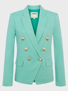 L'AGENCE Kenzie Linen and Cotton Double-Breasted Blazer Size 0